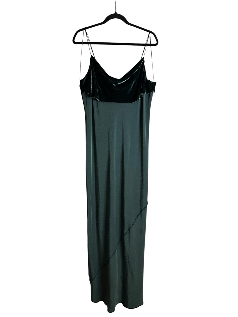 BANANA REPUBLIC Rita Velvet Maxi Dress XL Green Silk Blend Cowl Neck Bias Cut - Picture 13 of 15